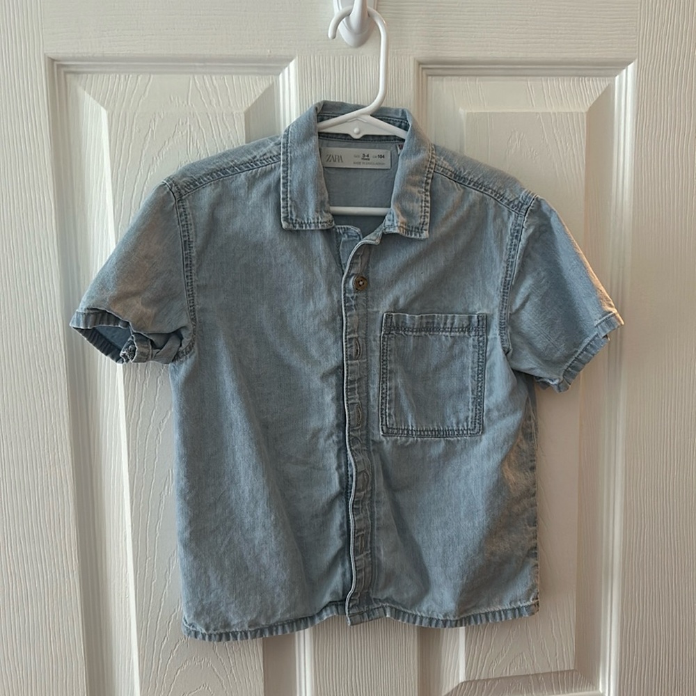 Zara Kids Denim Short Sleeve Button Down